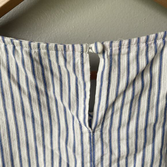 Nanette Lepore Front Tie Gold Embellished Blue White Stripe Blouse Womens Small - Picture 6 of 10